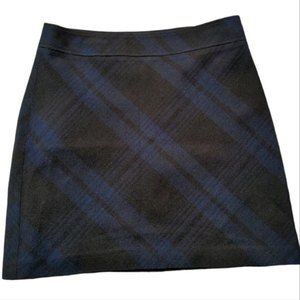Ann Taylor Loft Wool Black and Blue Plaid Dark Academia Pencil Skirt Size 6